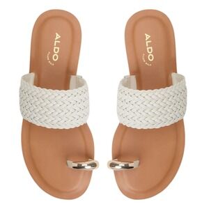 ALDO Women White Woven Toe Ring Flat‎ Sandals Slip On Pillow Walk Size 9